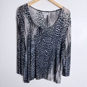 Chicos Travelers Animal Print Pullover Top Scoop Neck Stretchy Large Chicos 2